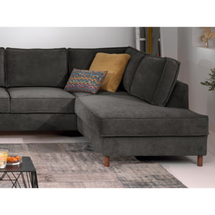 Jake - canapé panoramique d'angle droit - convertible avec coffre - 7 places - en velours côtelé - Gris foncé