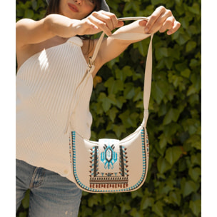 Bolso bandolera beige con bordados