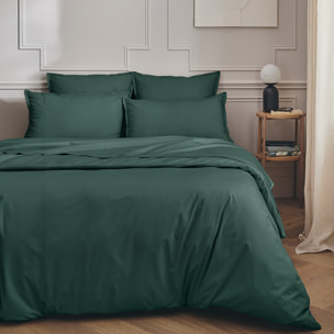 Parure de lit Housse de couette + Taie carrée en percale de coton, PREMIÈRE, Vert forêt