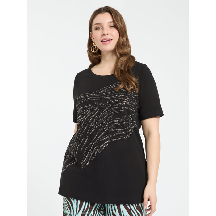 Fiorella Rubino - Camiseta de algodón con hotfix motivo cebrado - Negro