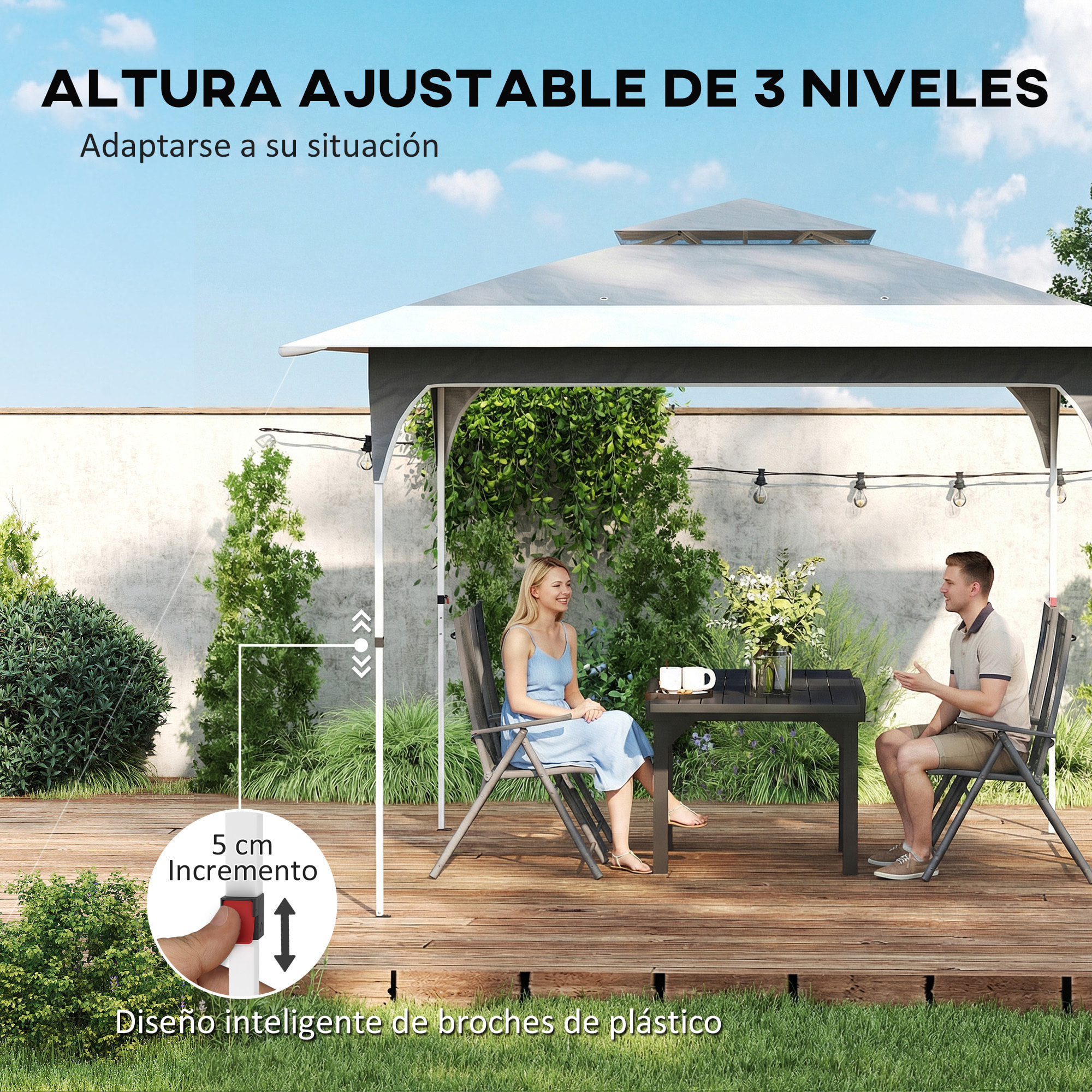 Carpa Plegable 3,5x3,5 m, Pop-up, Cenador Pabellón de Jardín con Doble Techo, Cierre Central, UPF50+, Altura Ajustable de 3 Niveles y Bolsa de Transporte, Gazebo para Fiestas, Exterior, Gris