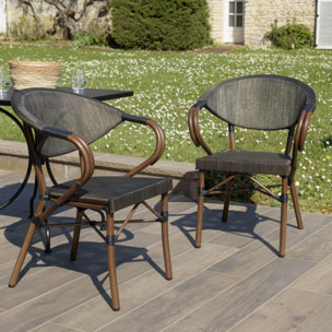 VIANNEY - Lot de 2 chaises de jardin bistrot en acier textilène marron