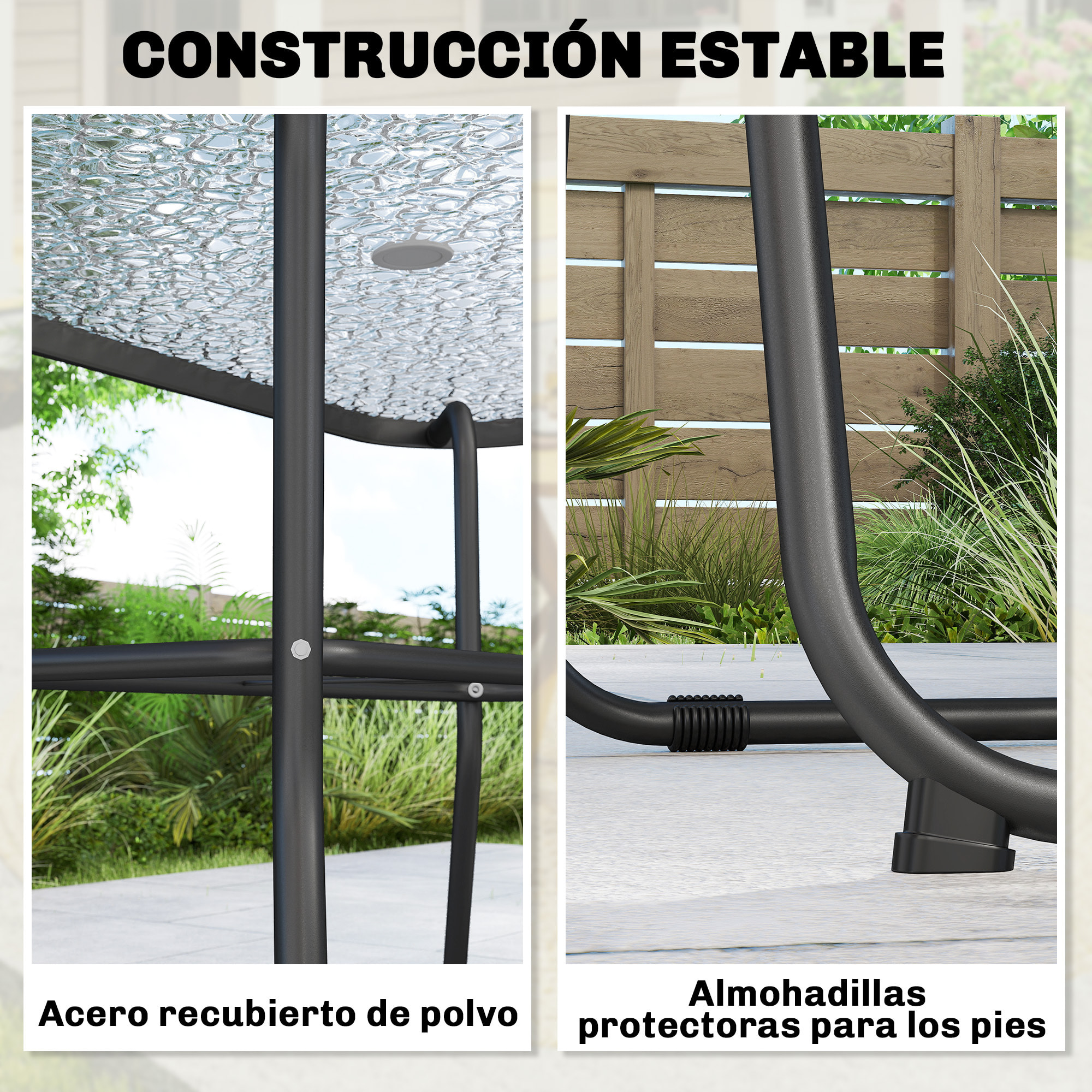 Conjunto de Mesa y Sillas Jardín de 8 Piezas, Muebles de Jardín Exterior con Sombrilla, 6 Sillas Plegables, Mesa de Vidrio Templado, para Terraza, Patio, Crema