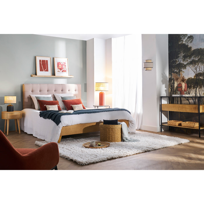 Console en bois manguier massif et plateau en verre 2 tiroirs L100 cm SITA