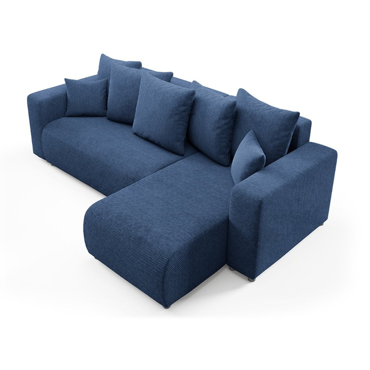 GLORIA - Canapé d'angle droit convertible 4 places en tissu bleu
