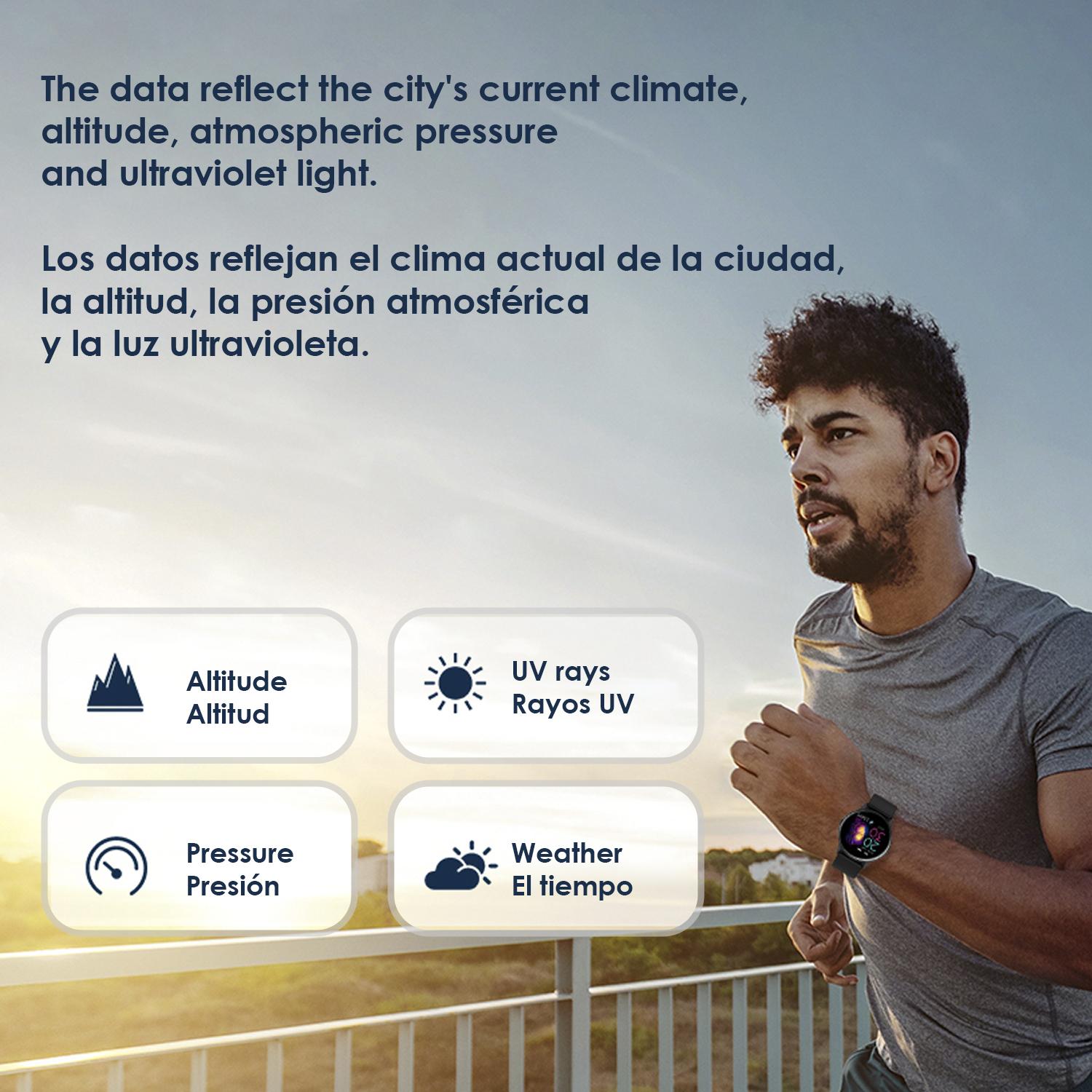 Schermo circolare smartwatch DT88, con cardiofrequenzimetro, altitudine, pressione, radiazioni UV e modalità multisport