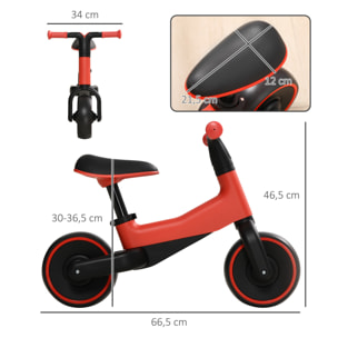 Bicicleta sin Pedales para Niños de + 18 Meses Triciclo Infantil para Bebé con Sillín Ajustable en 30-36,5 cm Ruedas de Ø19 cm Carga 25 kg 66,5x34x46,5 cm Rojo