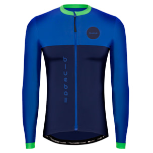 Camiseta ciclista hombre manga larga color marino / azul / verde