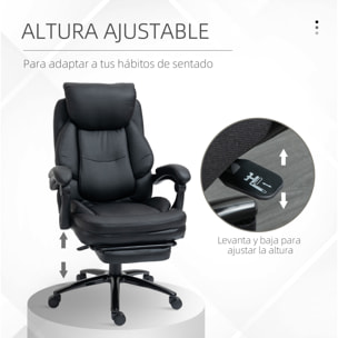 Vinsetto Silla de Oficina Ergonómica Silla de Escritorio Ajustable en Altura con Respaldo Inclinable hasta 130° Función Basculante y Resposapiés Retráctil Acero 73x66x112-118 cm Negro