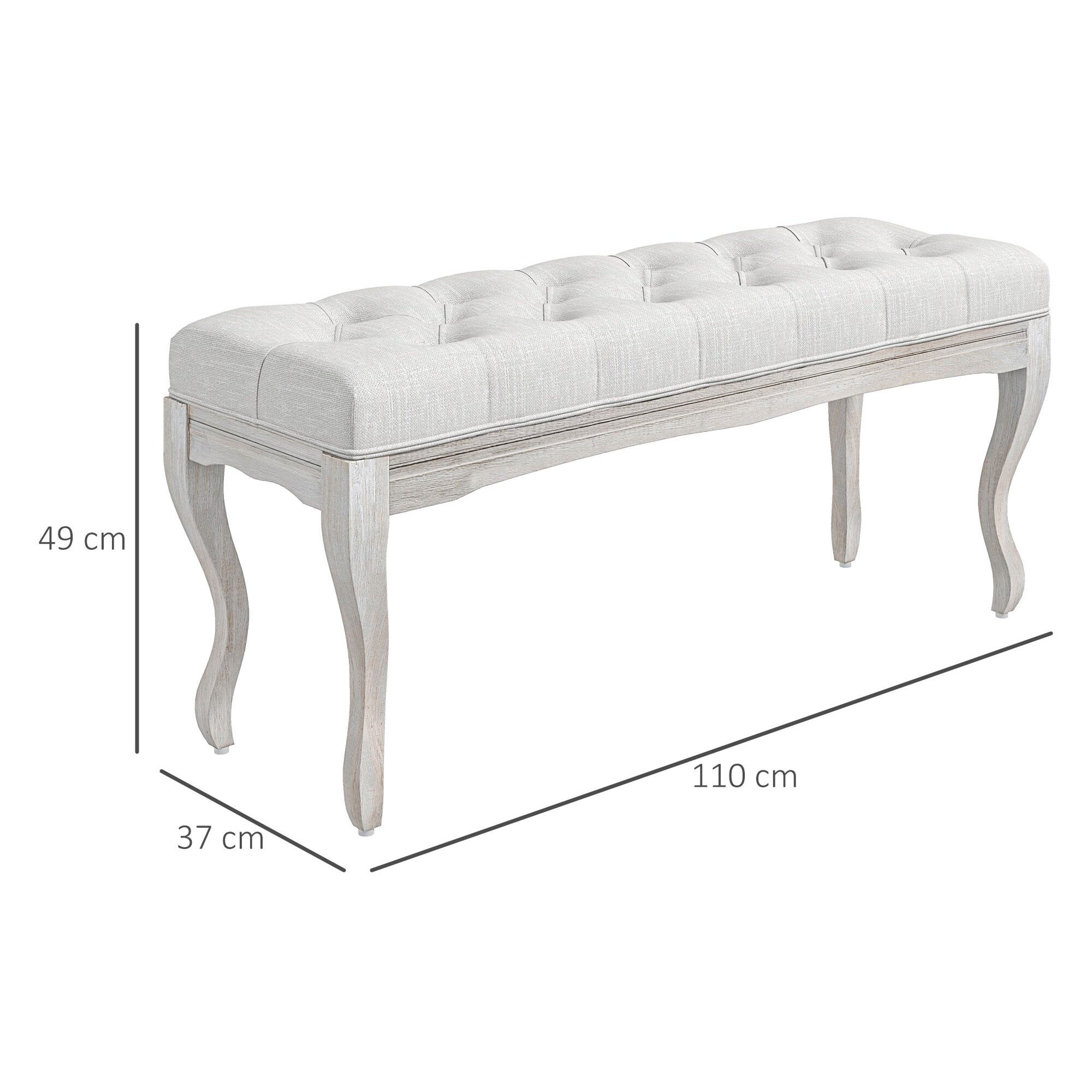 HOMCOM Taburete Pie de Cama Banco para Pie de Cama con Pies de Madera y Asiento Acolchado Carga 120 kg Banqueta de Dormitorio para Entrada Pasillo 110x37x49 cm Crema