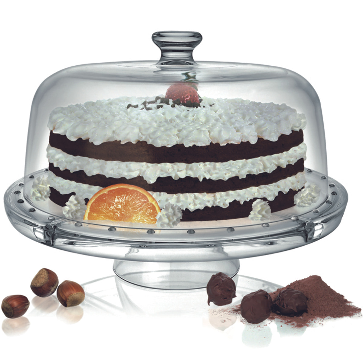 Présentoir avec cloche 4 en 1 Borgonovo – Palladio, Verre, Transparent