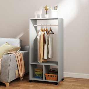 Armoire penderie étagère 2 niches penderie 4 roulettes pivotantes dim. 60L x 40l x 128H cm gris