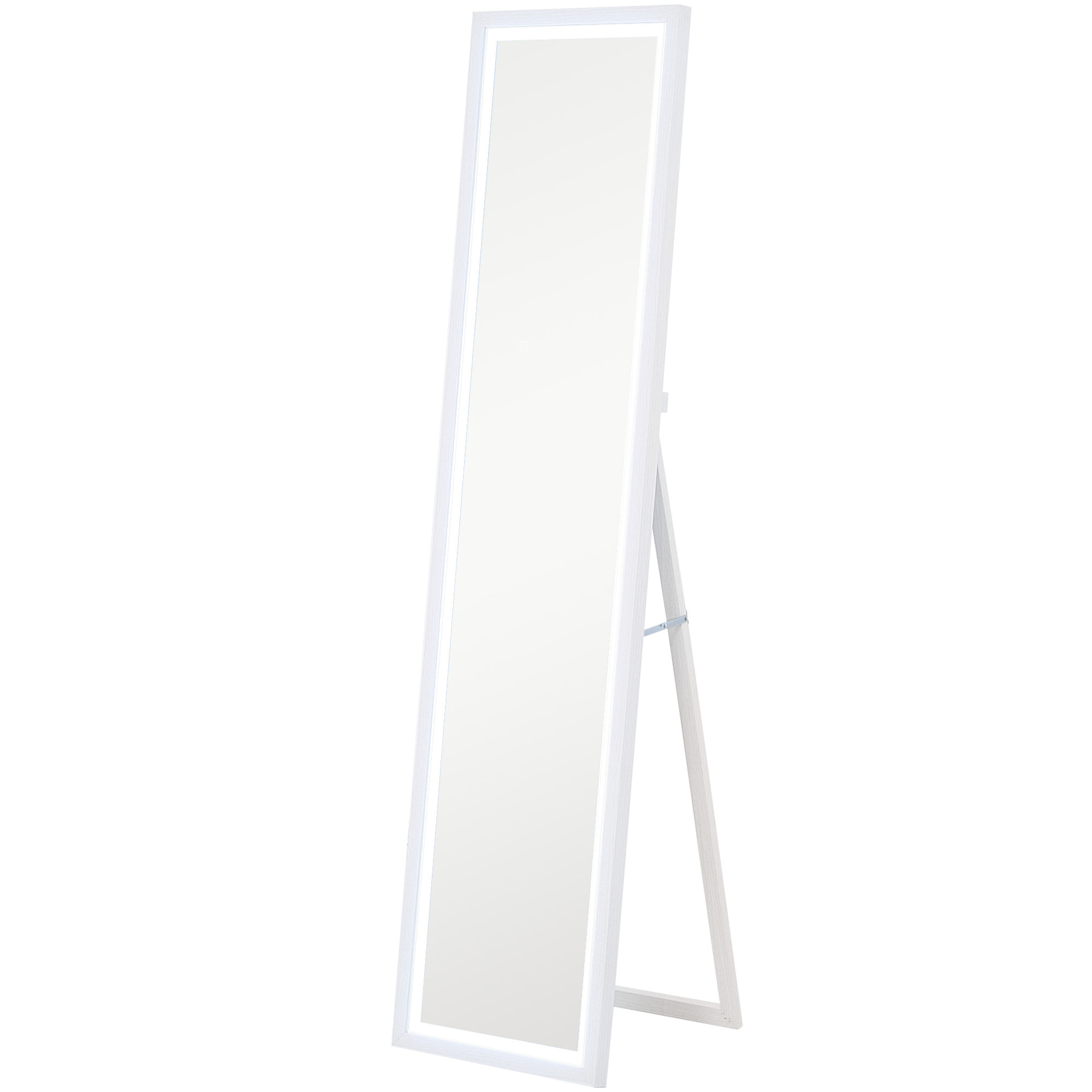 Grand miroir LED pleine longueur 40 x 160 cm autoportant ou à fixer - 3 couleurs luminosité réglable - effet bois blanc