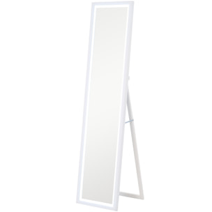 Grand miroir LED pleine longueur 40 x 160 cm autoportant ou à fixer - 3 couleurs luminosité réglable - effet bois blanc