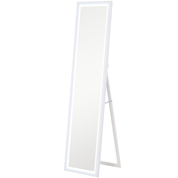 Grand miroir LED pleine longueur 40 x 160 cm autoportant ou à fixer - 3 couleurs luminosité réglable - effet bois blanc
