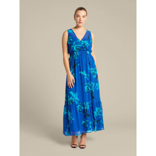 Elena Mirò - Vestido floral largo - Azul aciano