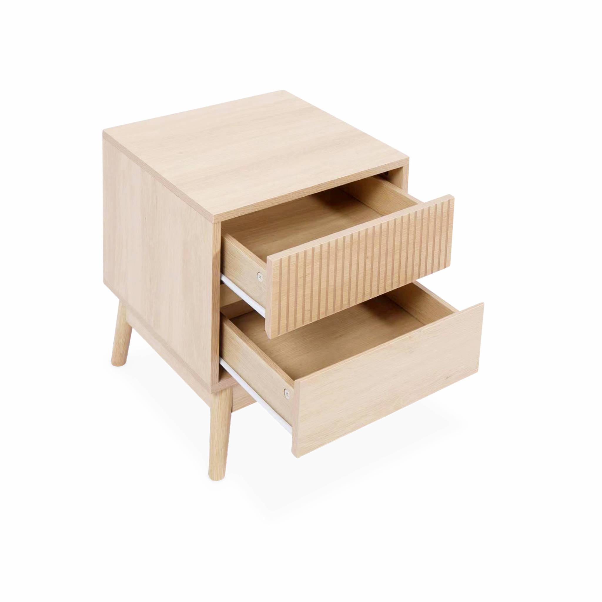 Lot de 2 tables de chevet deux tiroirs. décor bois et piétement en pin - Linear