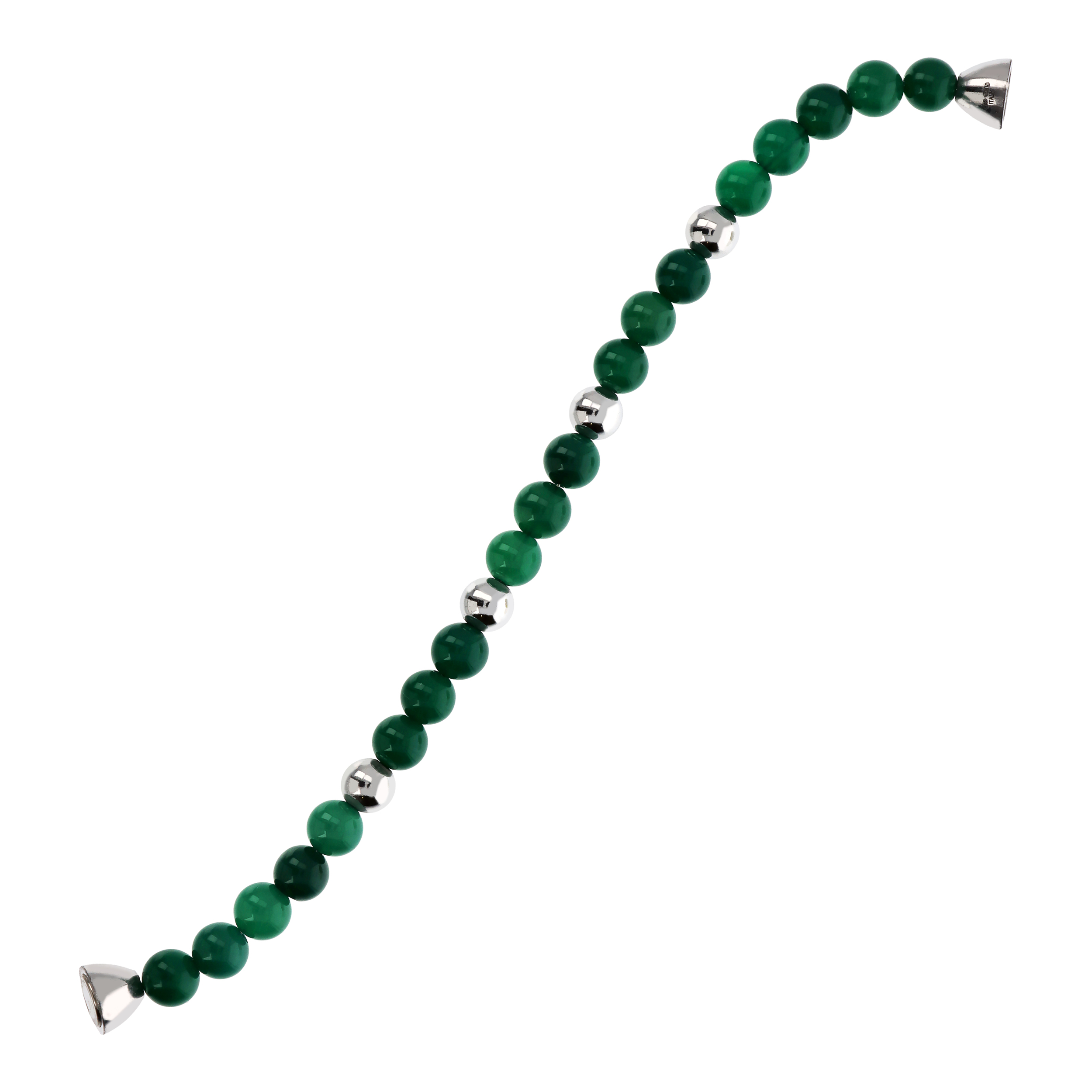 Bracciale di Sfere Argentate e in Pietra Naturale Quarzo Verde in Argento 925 placcato Rodio