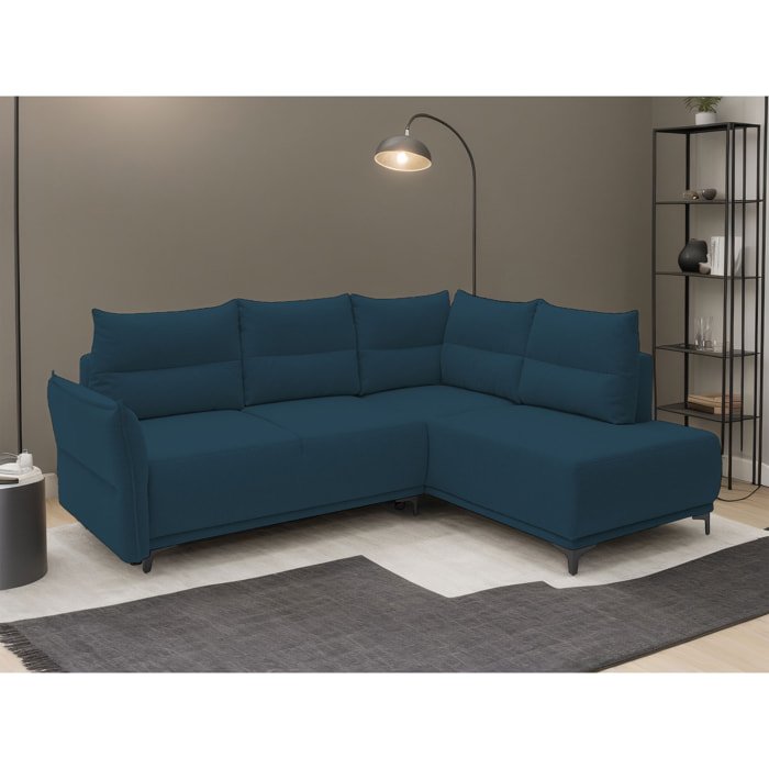 Arya - canapé d'angle convertible - avec coffre - 5 places - style contemporain - droit - Bleu