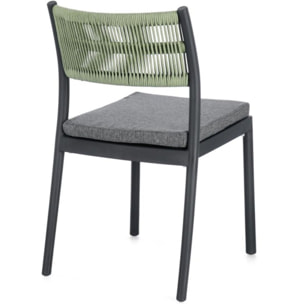 Set di 4 sedie ALVIN in polipropilene antracite e corda intrecciata verde, impilabili