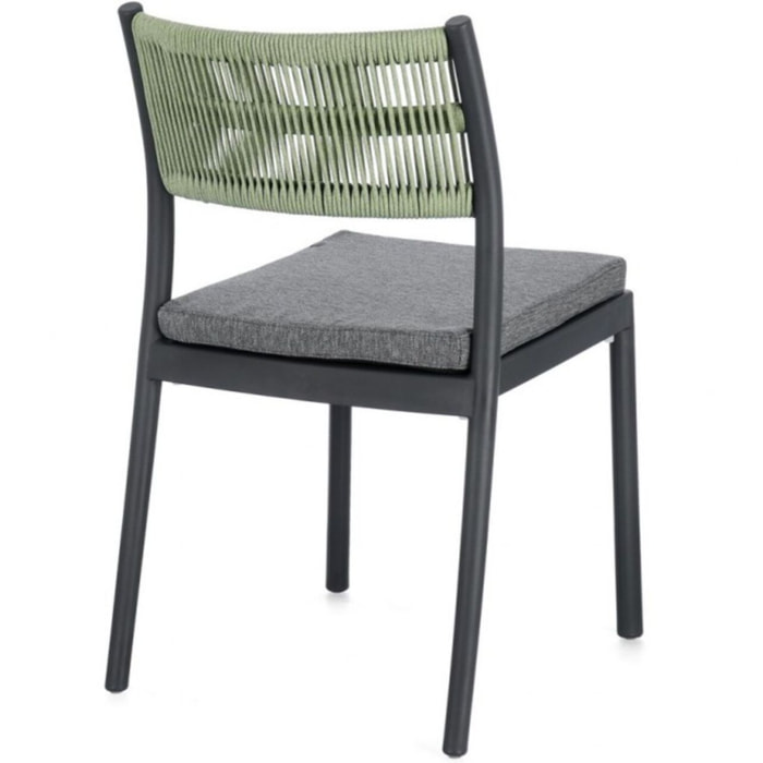 Set di 4 sedie ALVIN in polipropilene antracite e corda intrecciata verde, impilabili