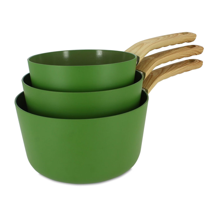 Lot de 3 casseroles revêtement céramique olive - tous feux KAKI