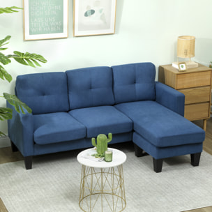 Canapé d'angle 3 places méridienne réversible garnissage mousse haute densité tissu aspect lin bleu