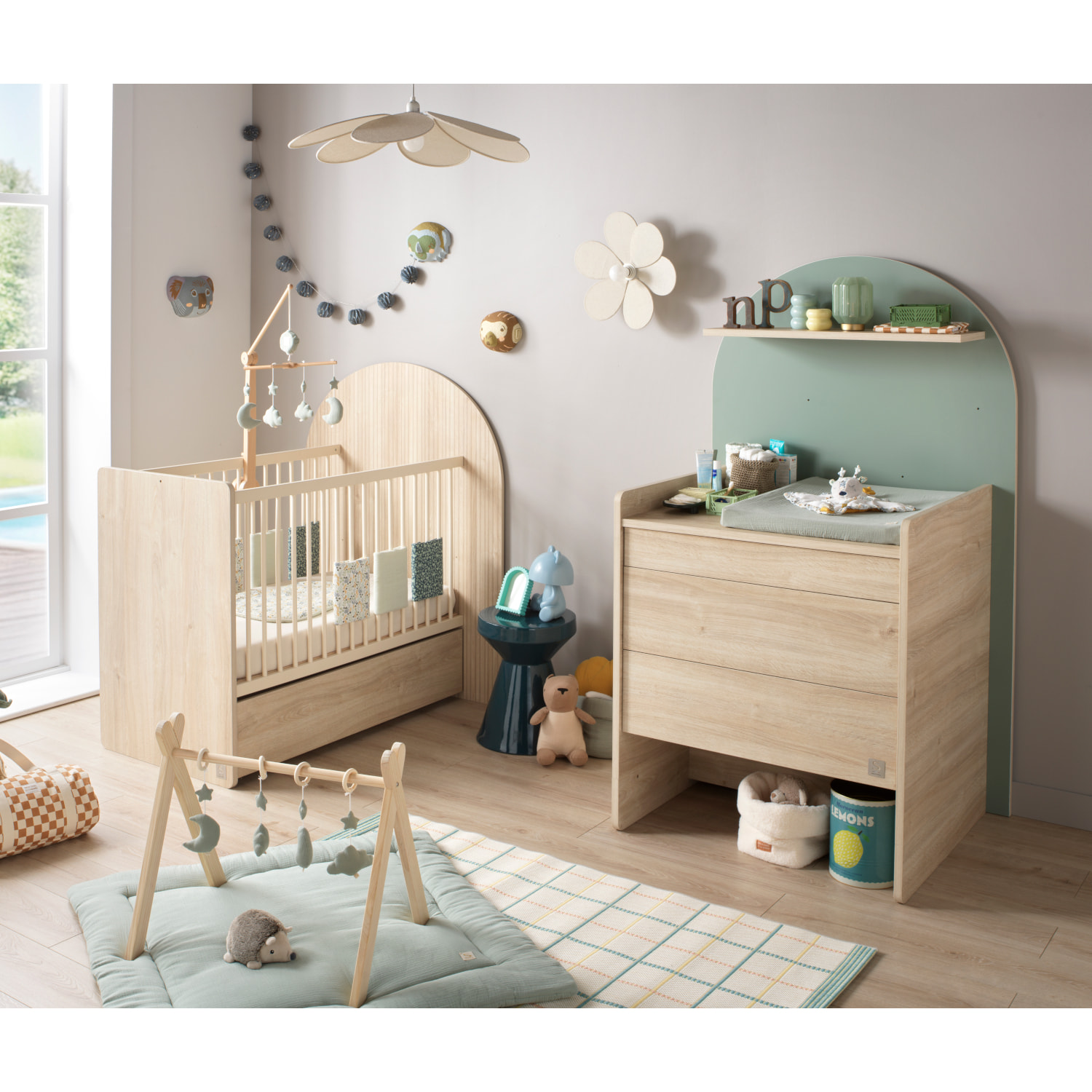 Pack chambre bébé évolutif – lit bébé 120x60 transformable en 90x190 + commode à langer évolutive en bureau