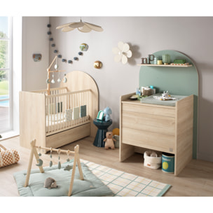 Pack chambre bébé évolutif – lit bébé 120x60 transformable en 90x190 + commode à langer évolutive en bureau