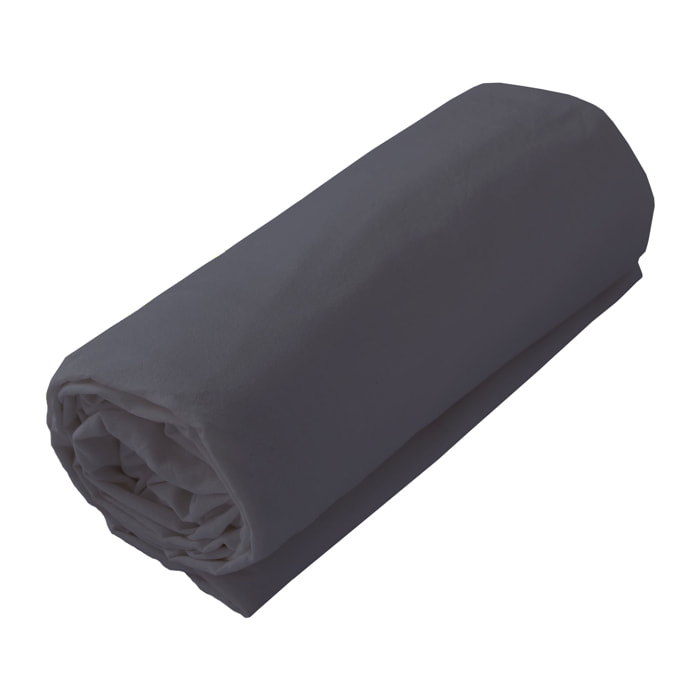 Drap housse jersey uni en 100% coton - Ardoise