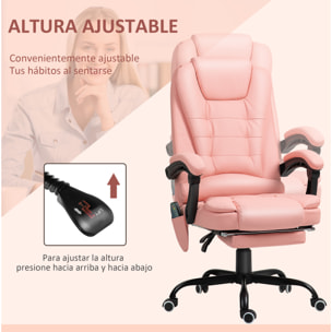 Silla de Oficina con 7 Puntos de Masaje Silla de Masaje Giratoria Silla de Escritorio con Reposapiés Retráctil Altura Ajustable Control Remoto y Tejido de PU Rosa