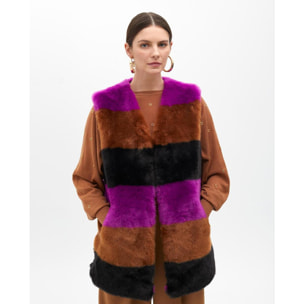 Gilet in Pelo a Righe Contrastanti