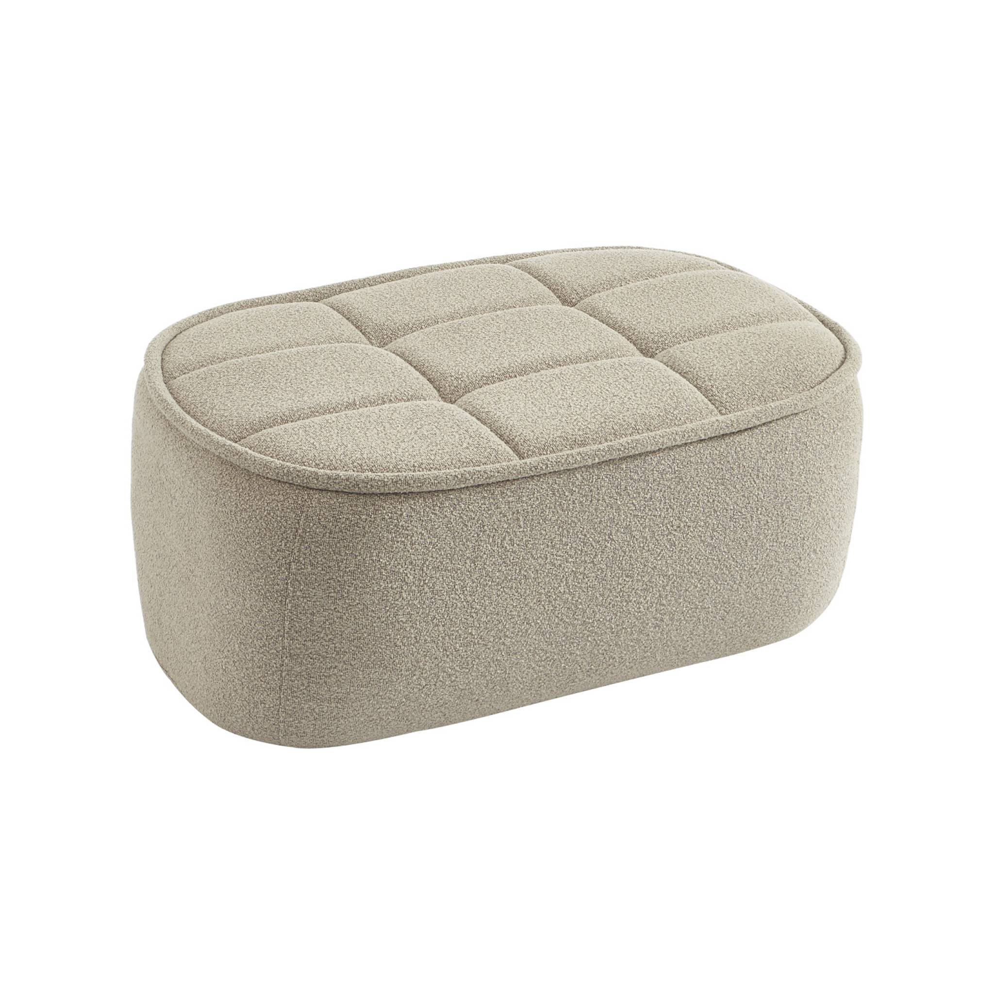 Pouf. repose-pieds pour chauffeuse 1 place Boni bouclette texturée beige L 91 x P 63 x H 40cm - Boni