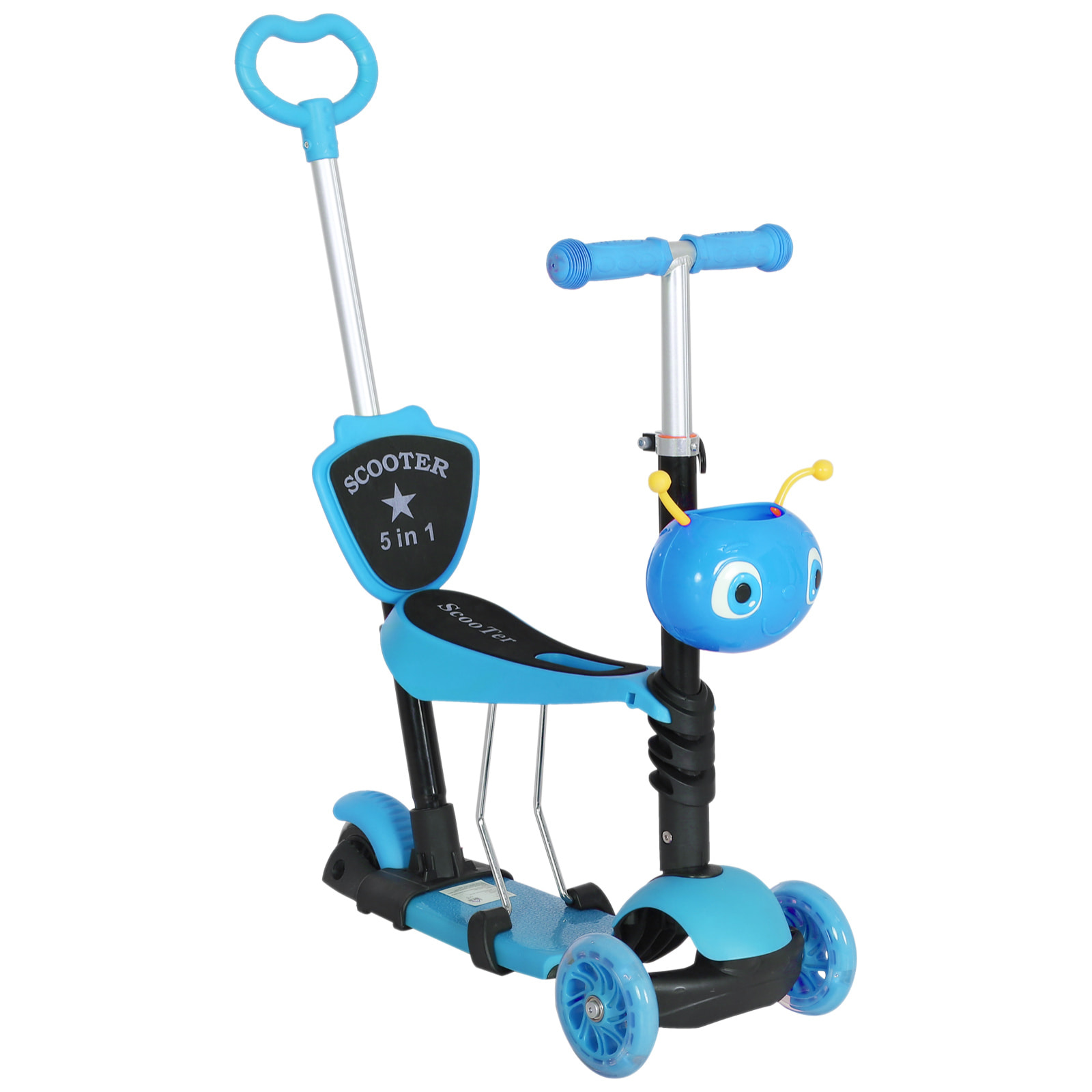 3 en 1 Patinete para Niños de +18 Meses o Scooter de 3 Ruedas con Asiento Extraíble Manillar Mango de Empuje Altura Ajustable 62x25x72,5 cm