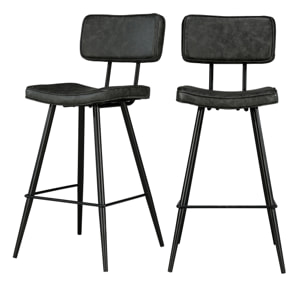 Lot de 2 chaises de bar mi-hauteur 66 cm cuir synthétique gris / noir - Texas