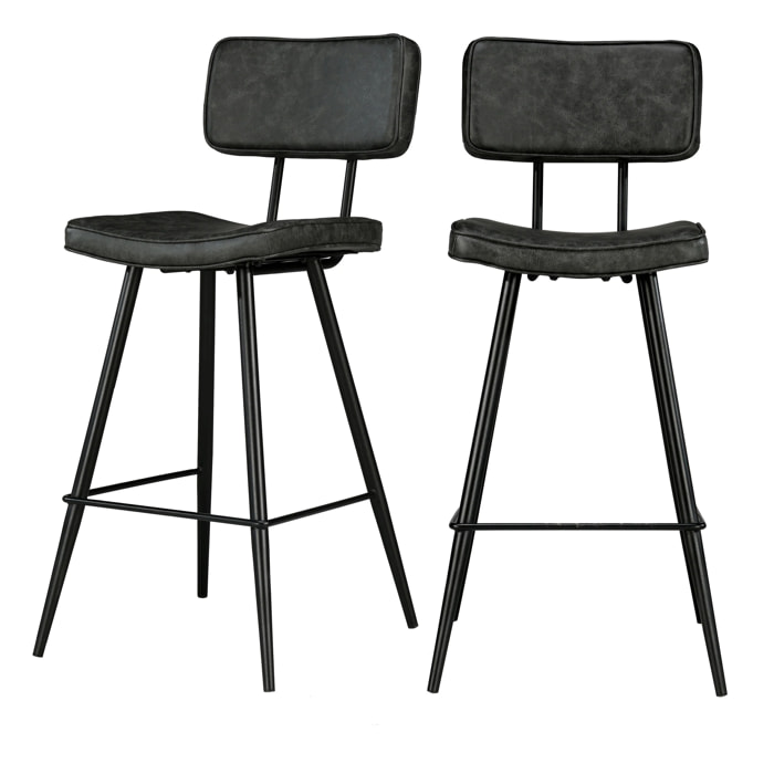 Lot de 2 chaises de bar mi-hauteur 66 cm cuir synthétique gris / noir - Texas