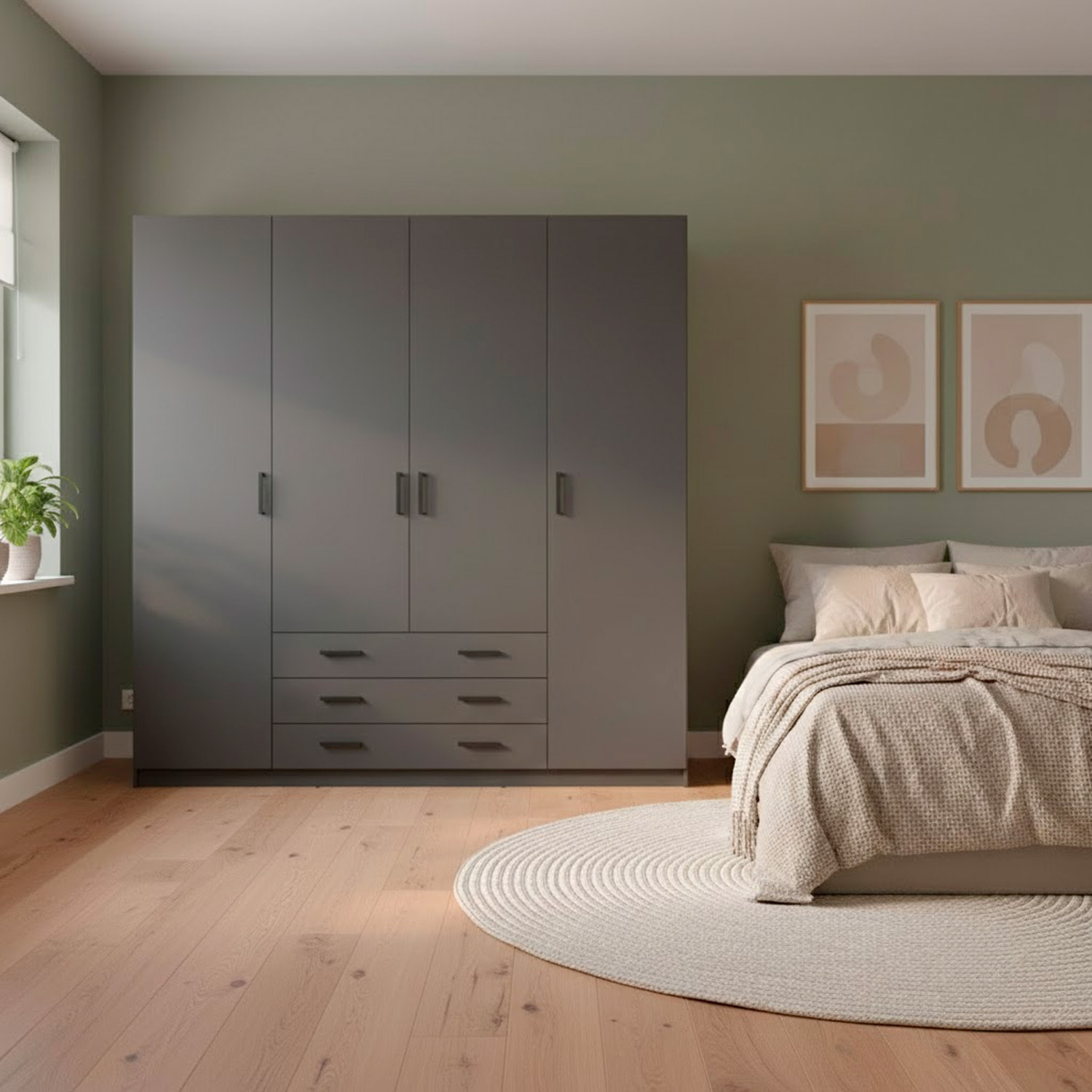 Armadio Con 4 Ante E 3 Cassetti Armadietto Multiuso Barra Appendiabiti E 8 Ripiani Di Cui 6 Regolabili Extra Capiente 195,5x49,6x200,4 Cm Grigio Scuro