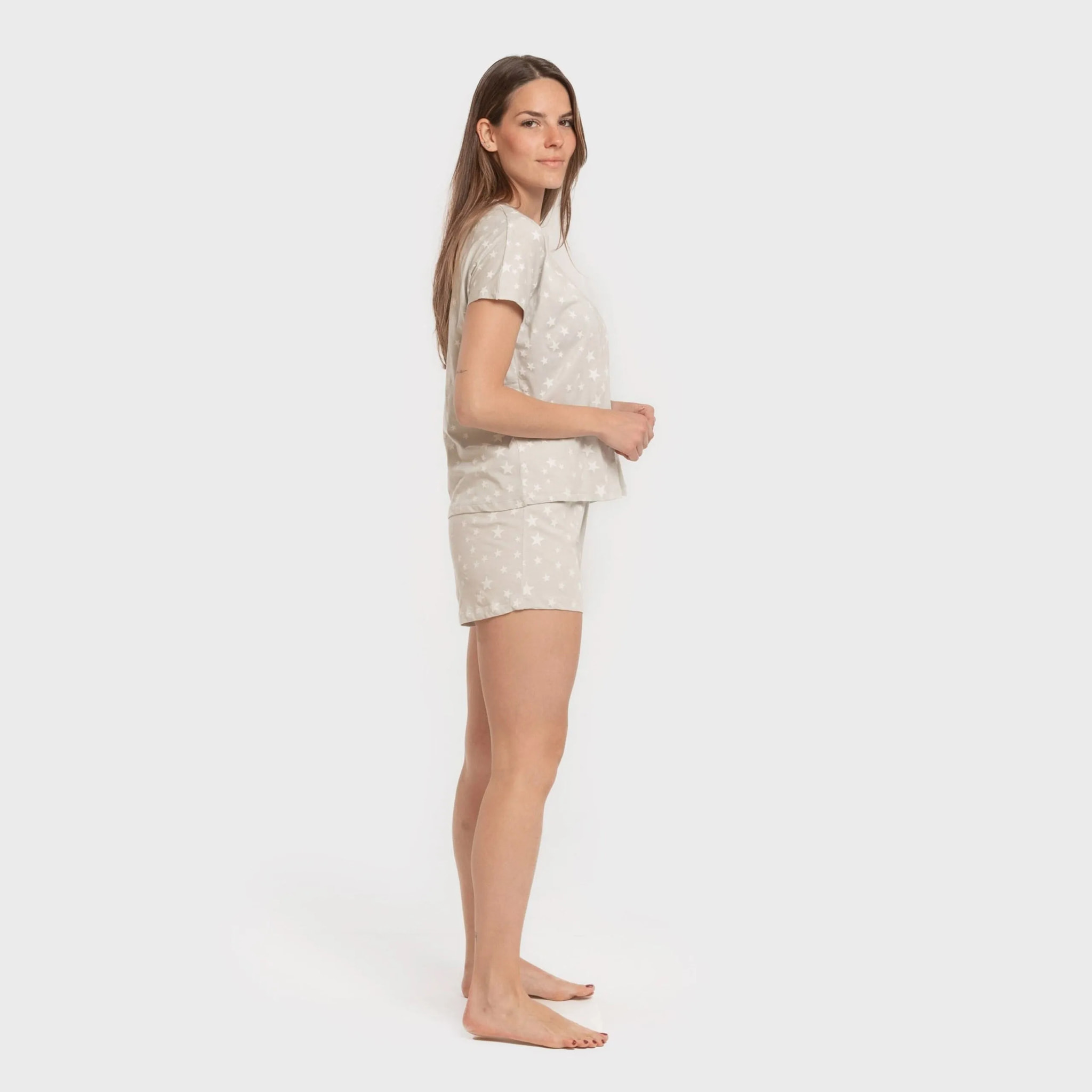 Pijama corto manga fluida algodón mujer Estrellita Gris
