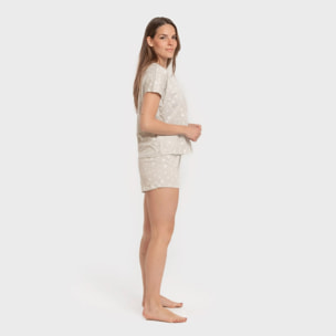 Pijama corto manga fluida algodón mujer Estrellita Gris
