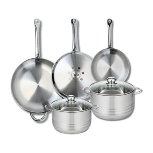 Ensemble de 3 Poêles de cuisson 24, 28 et 32 cm et 2 faitouts 20 et 24 cm Elo Profi Brillant