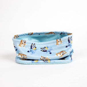 Braga cuello de bluey para niños - color azul - talla única - elaborada en 100% poliéster - diseño estampado con bluey y su familia