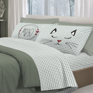 Completo letto miao verde 100% cotone
