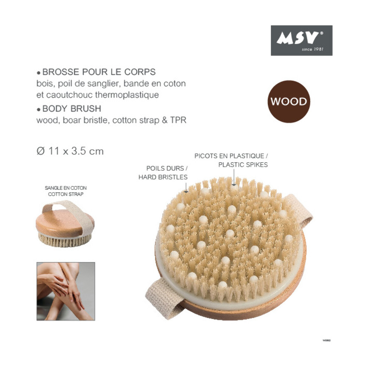 Brosse de massage exfoliante ronde en poils et picots MSV
