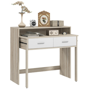 Console secrétaire 2 en 1 - plateau coulissant, 2 tiroirs - dim. 95L x 35P x 87H cm - blanc naturel