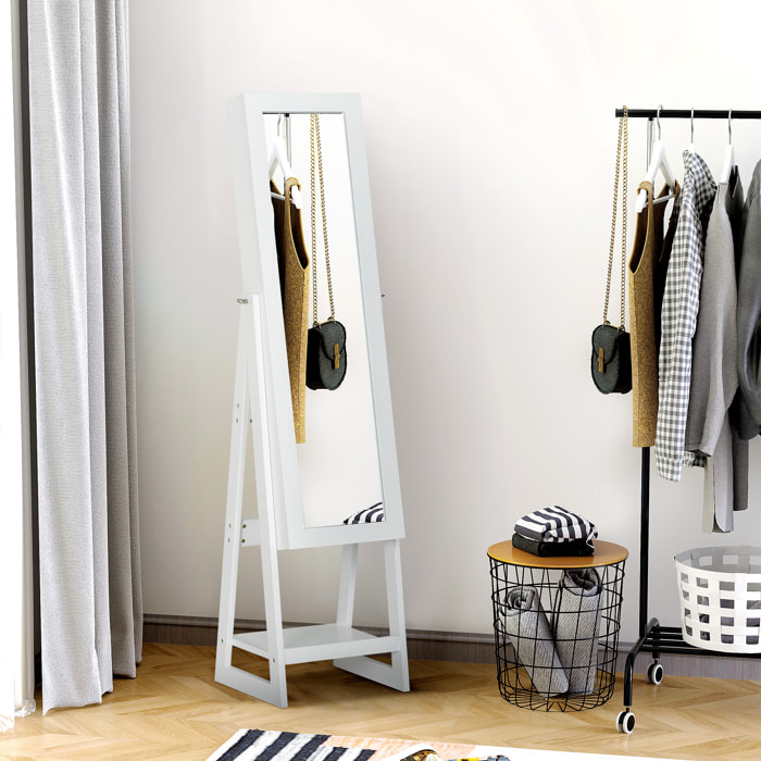 Armoire à bijoux multi-rangement avec miroir LED dim. 40L x 37l x 161H cm MDF blanc