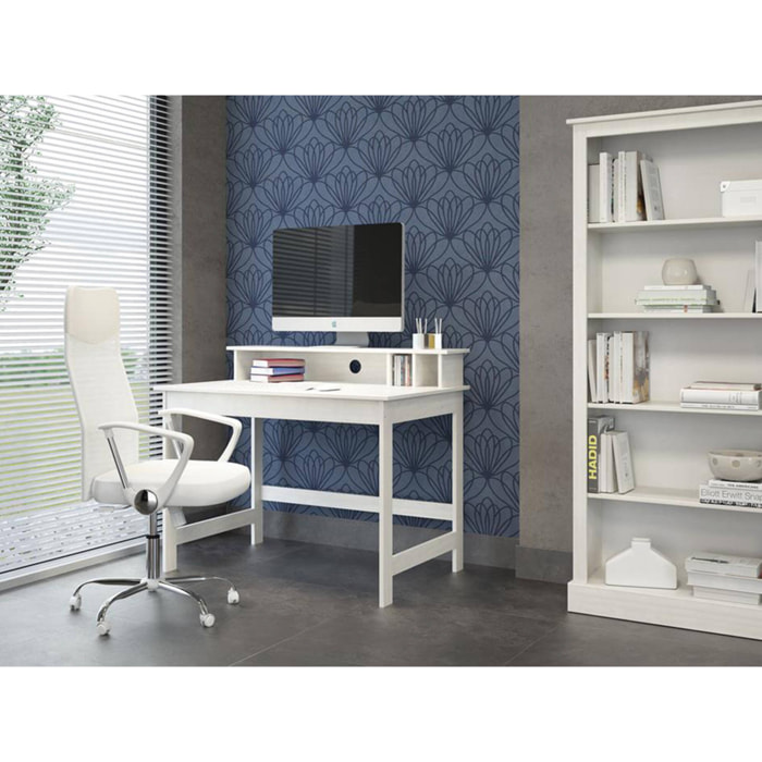 Scrivania in pino tinto bianco con piano sollevabile in MDF bianco, 110 x 76 x 68.5, Bianco