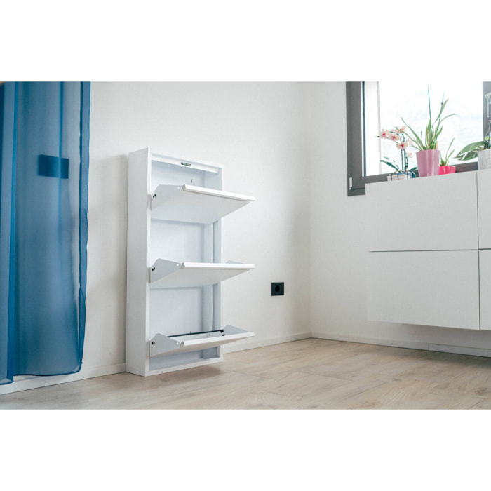 Scarpiera Alexa, Mobile portascarpe in metallo, Armadio da ingresso multiuso, Mobiletto per calzature, 50x15h104 cm, Bianco