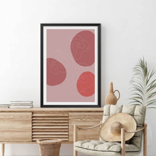 Affiche Line art et courbe rose Affiche + cadre en bois - Noir