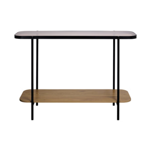 Console vintage métal et décor bois avec plateau en verre SMOOKY