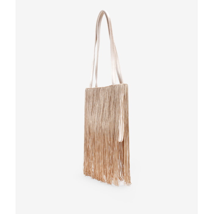 Bolso de fiesta beige con flecos